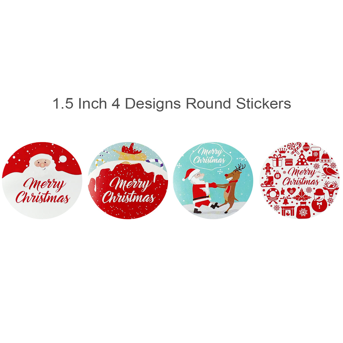 Wrapables Christmas Stickers Label Roll, Holiday Stickers for Sealing Cards, Envelopes, Gift Boxes, Festive Party Favors (500 Pcs) Reindeer & Santa
